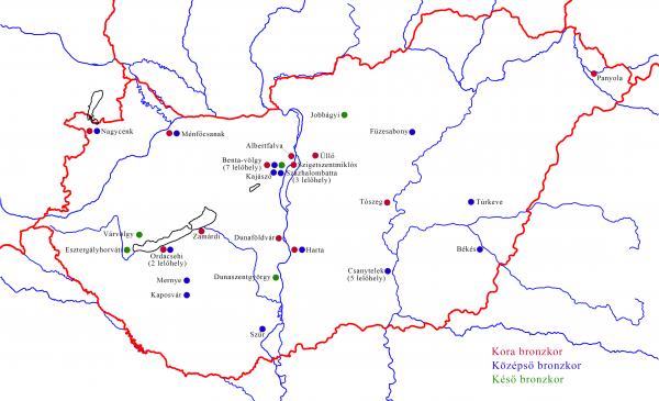 A vizsgált bronzkori lelőhelyek Magyarországon